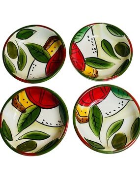 The Pampered Chef Italiano Handpainted Tuscan Creamic Dipping Bowls - Set of 4